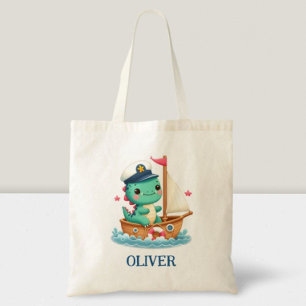 Tote Bag Capitaine de voilier nautique de dinosaure mignon 