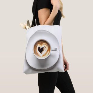 Tote Bag Cappuccino Du Coeur En Coupe De Café Blanc
