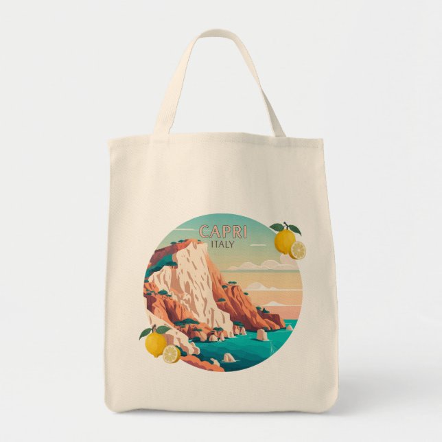 Tote Bag Capri Italie Citron Méditerranée île Rétro (Devant)
