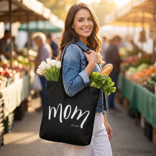 Tote Bag Caps Noir et Blanc Maman Établie Élégante