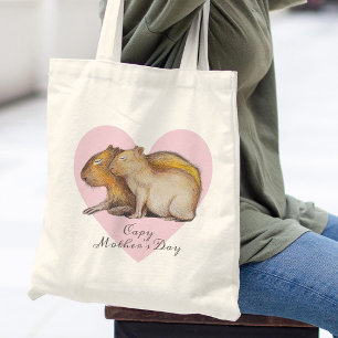 Tote Bag Capy Fête des Mères Cute Capybara Baby & Maman Per