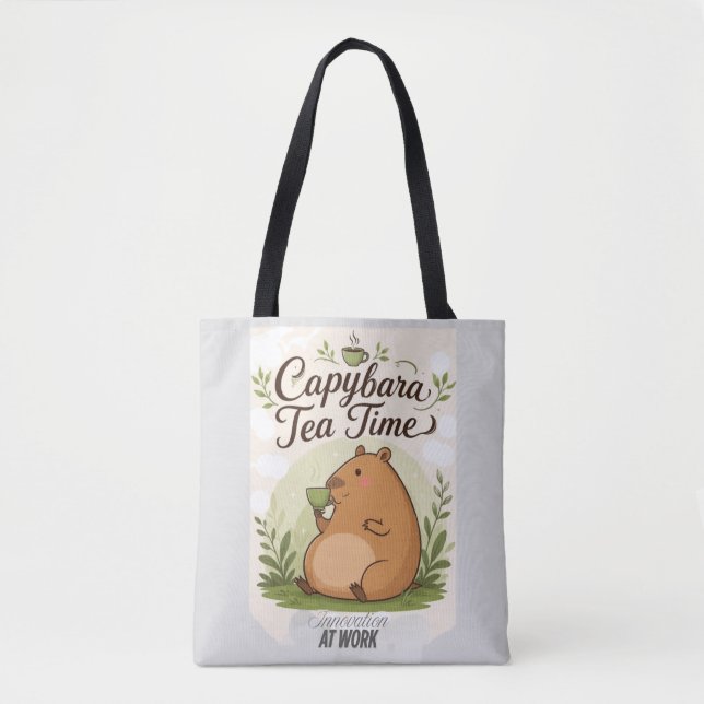 Tote Bag Capybara à la pause thé | Capybara mignon buvant d (Devant)