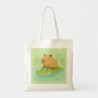 Tote Bag Capybara Brown réfrigérée sur crocodile vert
