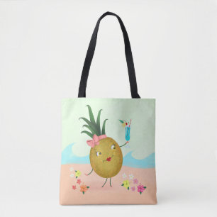 Tote Bag Caractère d'ananas mignon à la plage