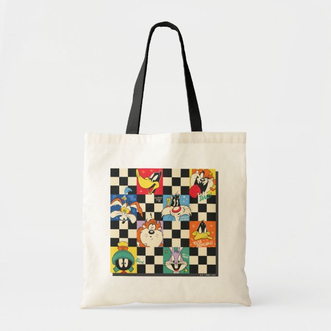 Tote Bag Caractères LOONEY TUNES™ sur Checker noir et blanc (Devant)