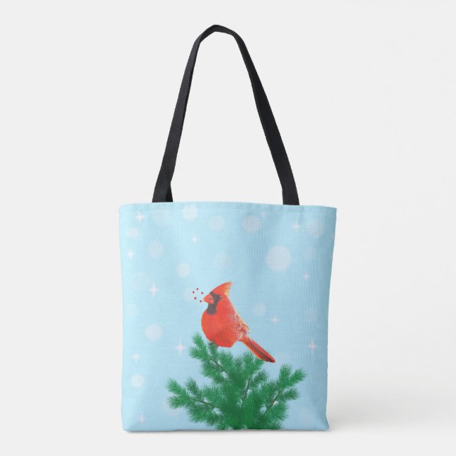 Tote Bag Cardinal et baies sauvages sur fond bleu clair (Dos)