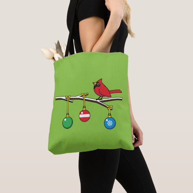 Tote Bag Cardinal Rouge à Noël Branche nu (De près)