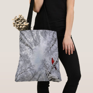 Tote Bag Cardinal rouge dans une forêt de bouleaux blancs h