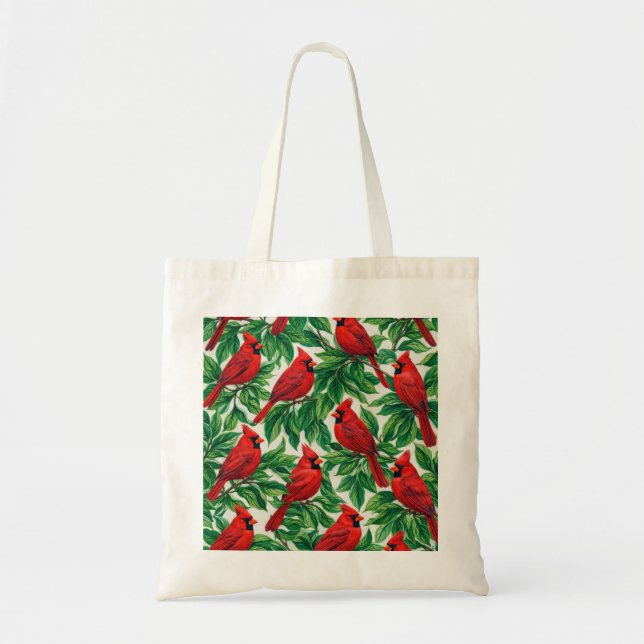 Tote Bag Cardinal rouge et feuilles vertes botanique (Devant)