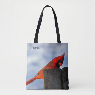 Tote Bag Cardinal rouge sur la souche en bois Personnalisé