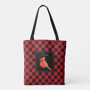 Tote Bag Cardinal sur rouge noir à damiers motif