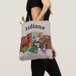 Tote Bag Cardinaux du Nord de l'Indiana avec des Plantes au