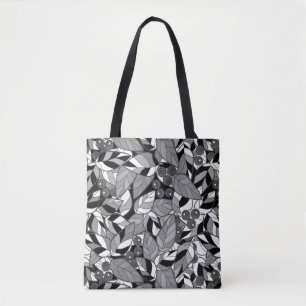 Tote Bag Caricature Abstraite feuilles baies noir