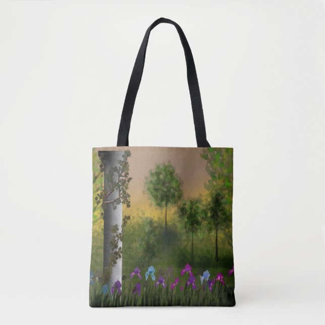 Tote Bag Caricature Abstraite paysage numérique forêt arbre (Devant)