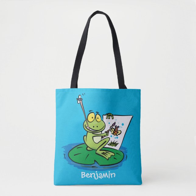 Tote Bag Caricature amusante de grenouille verte (Devant)