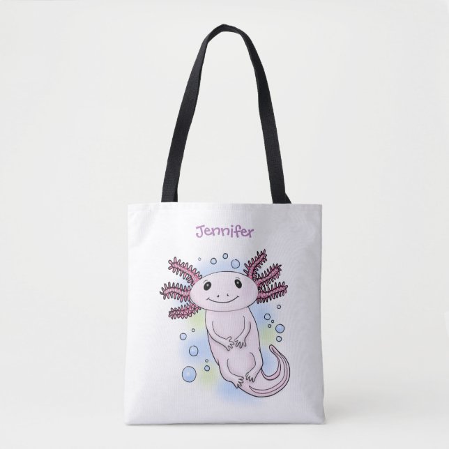 Tote Bag Caricature axolotl rose adorable (Devant)