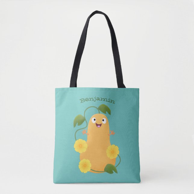 Tote Bag Caricature citrouille gourde en beuret joyeux (Devant)