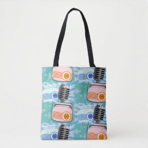 Tote Bag Caricature d'art rétro du Motif de la radio rose c