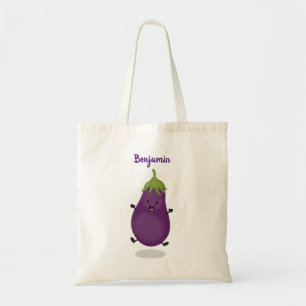 Tote Bag Caricature d'aubergine d'aubergine joliment heureu