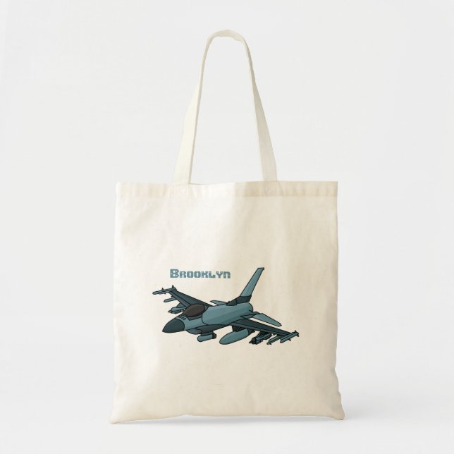 Tote Bag Caricature d'avion de chasse militaire (Devant)