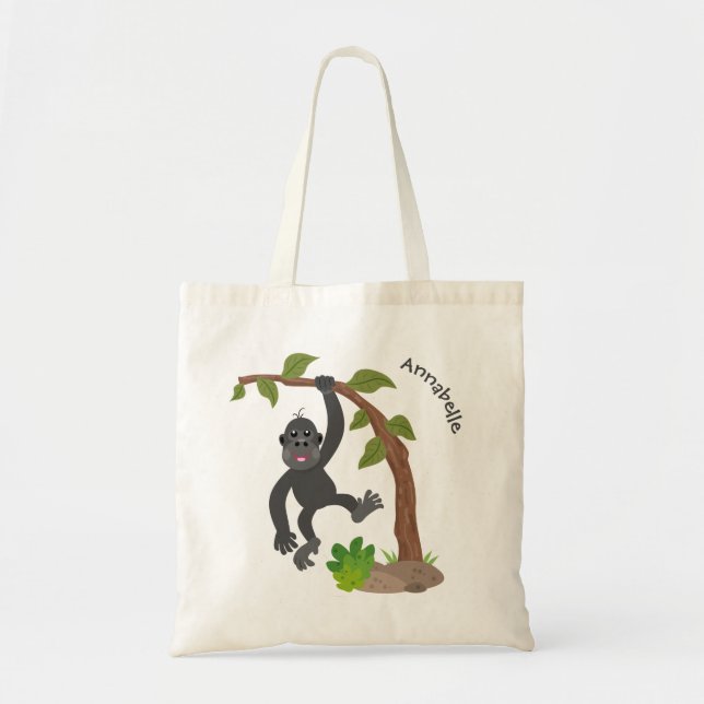 Tote Bag Caricature de bébé gorille joyeux (Devant)