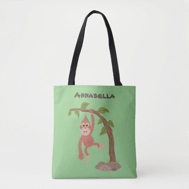 Tote Bag Caricature de bébé orangoutan joyeux (Devant)