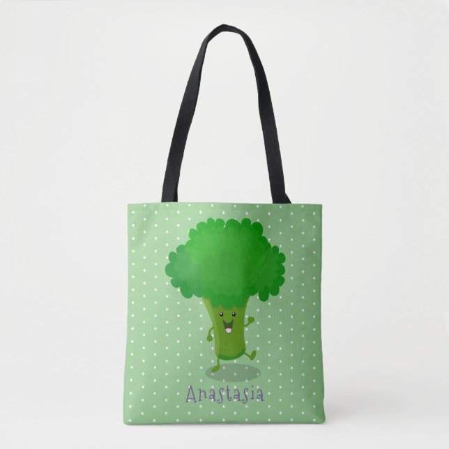 Tote Bag Caricature de brocoli dansant Cute kawaii (Devant)