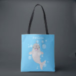 Tote Bag Caricature de bulles de narval joyeux<br><div class="desc">Amusez-vous avec ce dessin animé de bienvenue aux baleines. Dessiné avec beaucoup de bulles sur un arrière - plan bleu. Une petite anecdote : La corne de narval est en fait une brosse ou une dent qui pousse du devant et non du haut de la tête.</div>