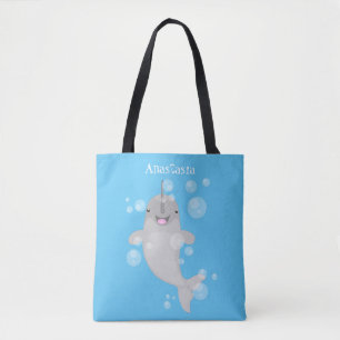 Tote Bag Caricature de bulles de narval joyeux
