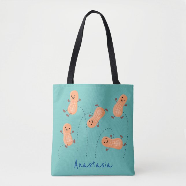 Tote Bag Caricature de cacahuètes joyeux sautillant (Devant)
