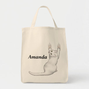 Tote Bag Caricature de chat blanc dessinant gratter et déch