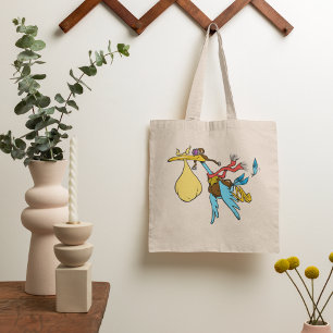 Tote Bag Caricature de cigogne avec lunettes et paquet bébé