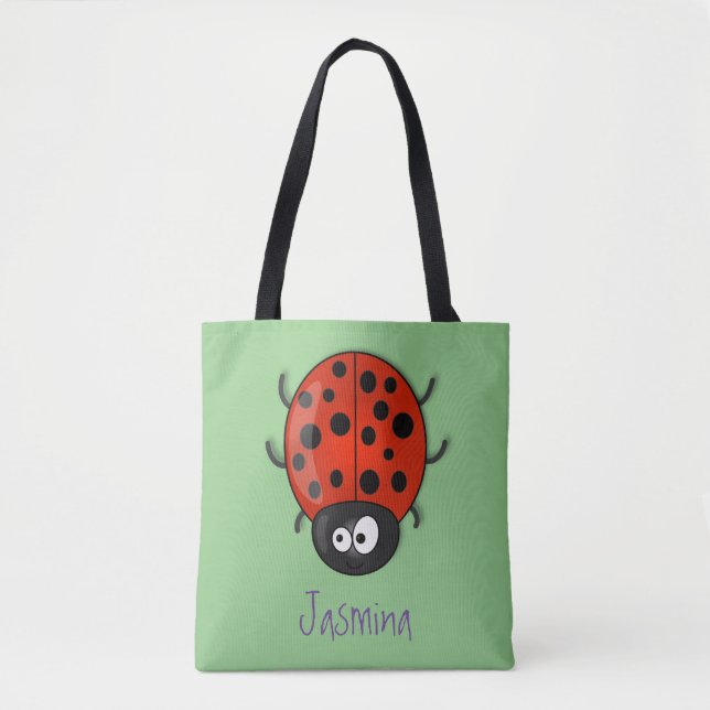 Tote Bag Caricature de coccinelle rouge joyeux (Devant)
