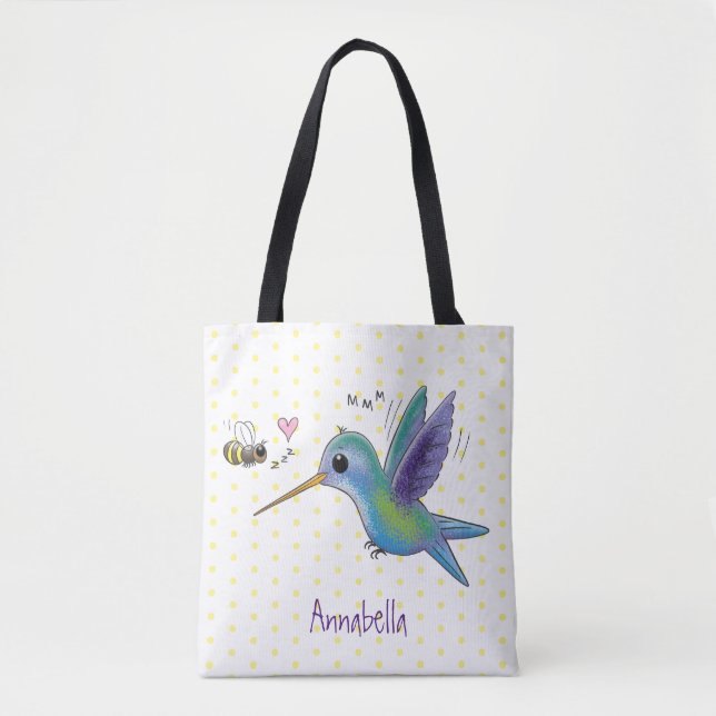 Tote Bag Caricature de colibri d'abeille mignonne (Devant)
