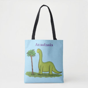 Tote Bag Caricature de dinosaure de brontosaurus vert migno