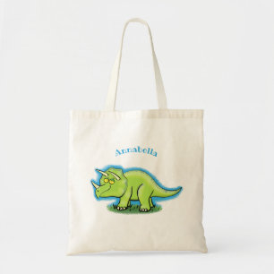Tote Bag Caricature de dinosaure de triceratops vert mignon