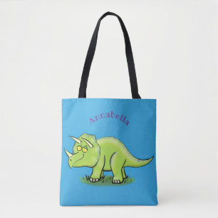 Tote Bag Caricature de dinosaure de triceratops vert mignon