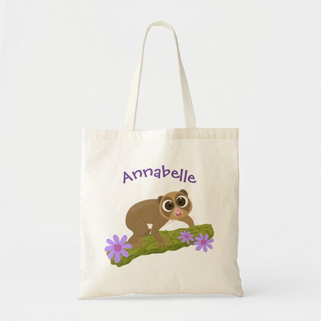 Tote Bag Caricature de fleurs de loris lents mignons (Devant)