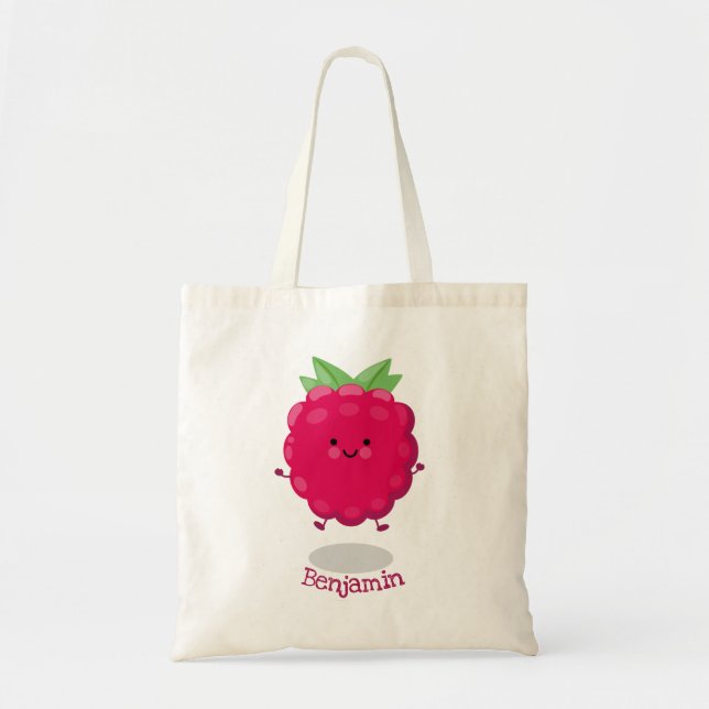 Tote Bag Caricature de framboise très heureuse (Devant)