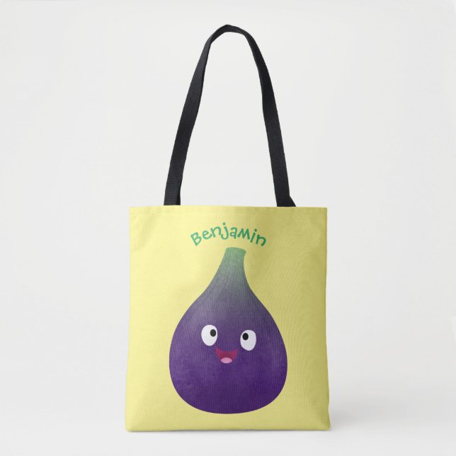 Tote Bag Caricature de fruits mauve joyeux aux figues (Devant)