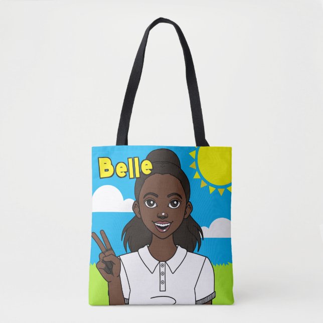 Tote Bag Caricature de la peau foncée Girl School Student L (Devant)
