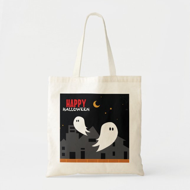 Tote Bag Caricature de la ville fantôme éffrayante hallowee (Devant)