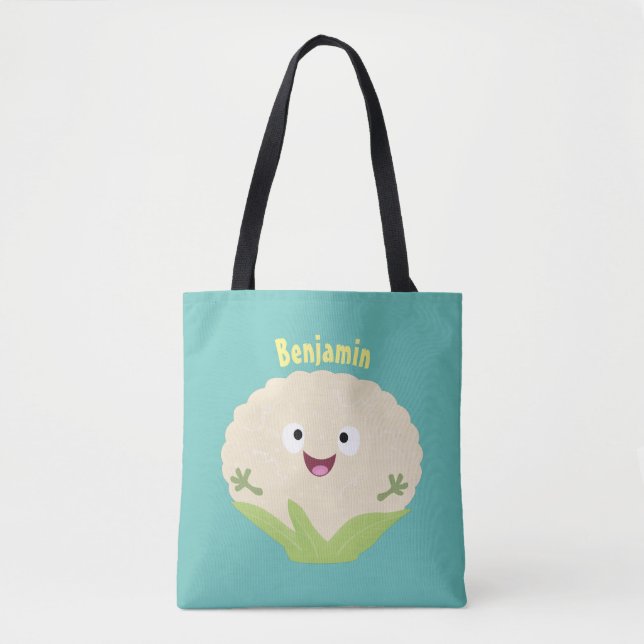 Tote Bag Caricature de légume de chou-fleur joyeux (Devant)