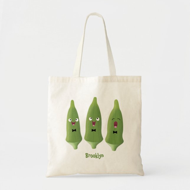 Tote Bag Caricature de légumes de l'okra chantante mignonne (Devant)