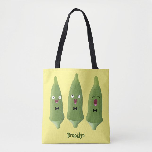 Tote Bag Caricature de légumes de l'okra chantante mignonne (Devant)