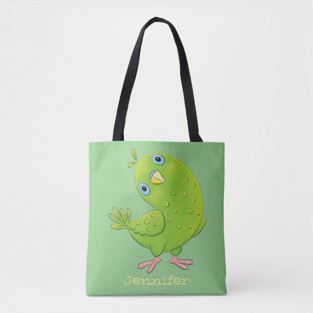 Tote Bag Caricature de perruche verte curieuse (Devant)