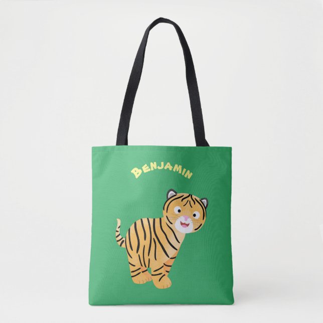 Tote Bag Caricature de petit tigre joyeux (Devant)