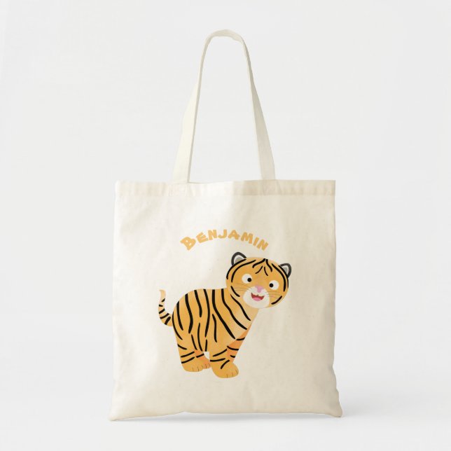 Tote Bag Caricature de petit tigre joyeux (Devant)