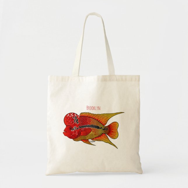 Tote Bag Caricature de poisson cichlide à fleur (Devant)
