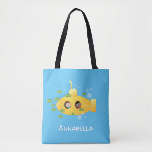 Tote Bag Caricature de poisson sous-marin jaune mignon
